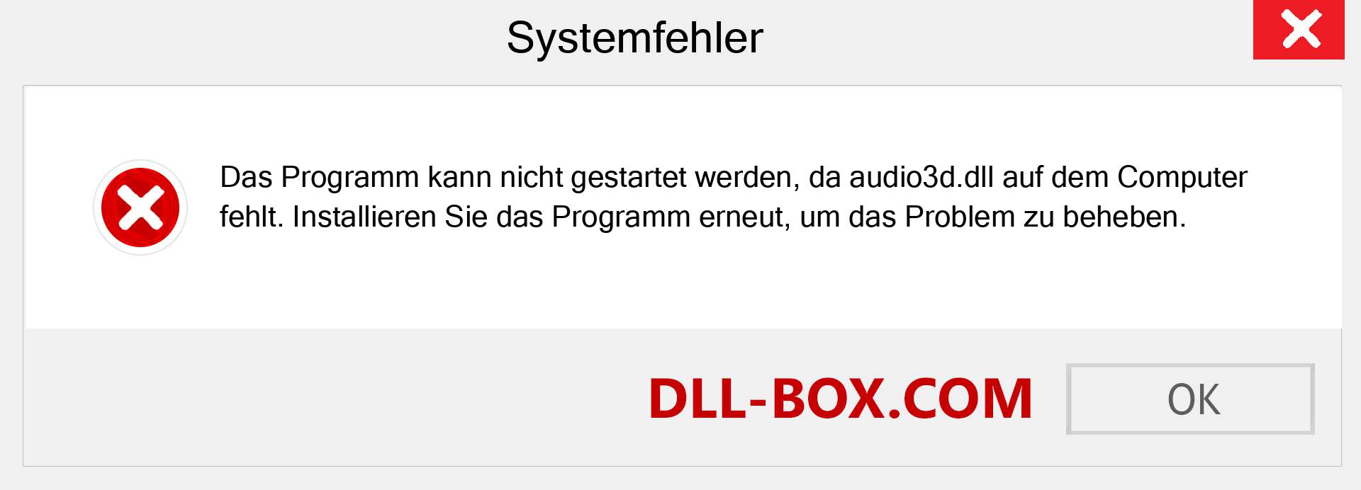 audio3d.dll-Datei fehlt?. Download für Windows 7, 8, 10 - Fix audio3d dll Missing Error unter Windows, Fotos, Bildern