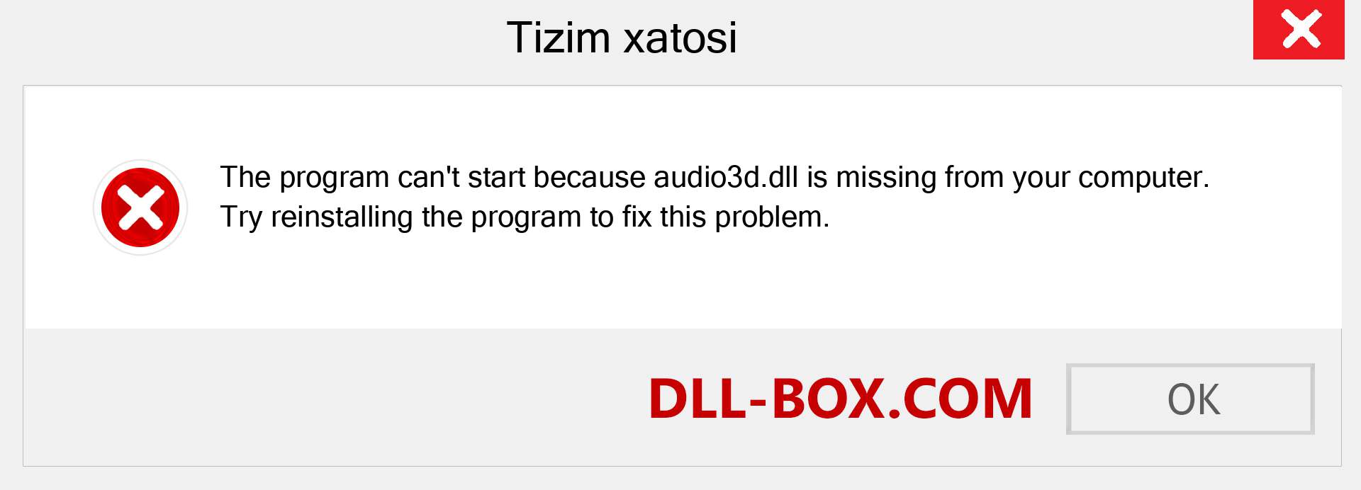 audio3d.dll fayli yo'qolganmi?. Windows 7, 8, 10 uchun yuklab olish - Windowsda audio3d dll etishmayotgan xatoni tuzating, rasmlar, rasmlar